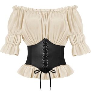 Black Corset-Style Elastic Belt with Lace-Up Front